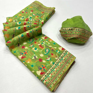 green-floral-woven-cotton-blend-saree-3