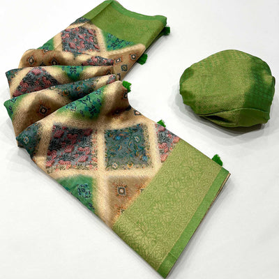 green-woven-with-floral-digital-printed-cotton-saree