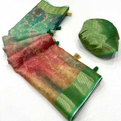 green-floral-woven-with-digital-printed-georgette-saree