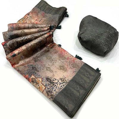 Grey Woven With Digital Printed Art Silk Saree