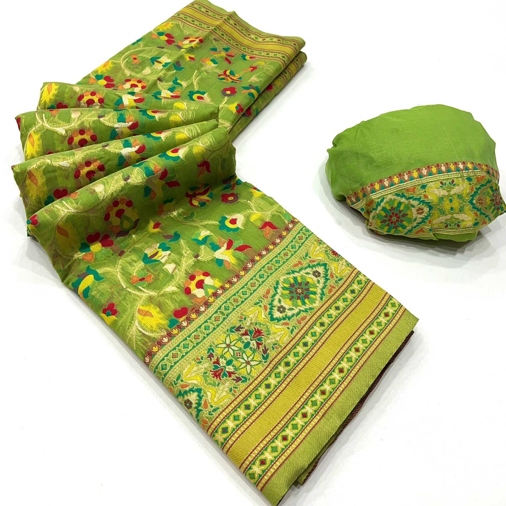 green-floral-woven-cotton-blend-saree-4