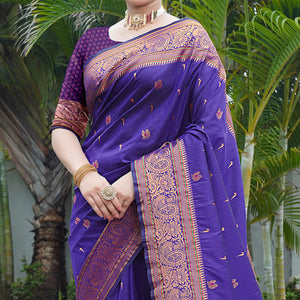 Blue Woven Paithani Art Silk Saree