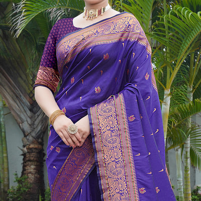 Blue Woven Paithani Art Silk Saree
