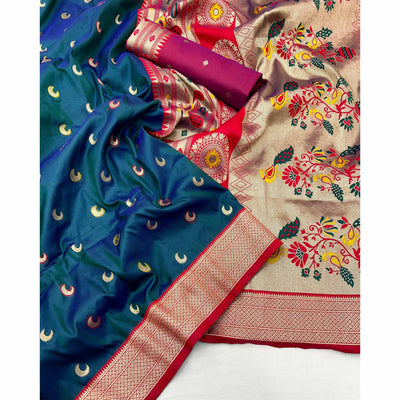 Blue Woven Pure Silk Paithani Saree