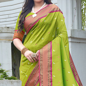green-woven-paithani-art-silk-saree-5
