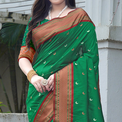 green-woven-paithani-art-silk-saree-4