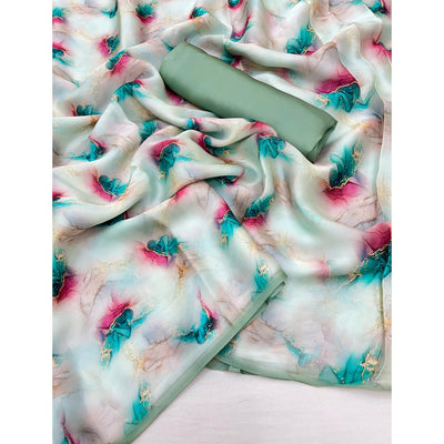 Cream Digital Printed Georgette Saree