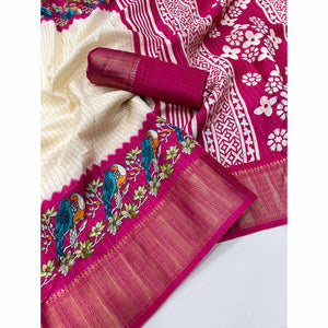 Offwhite Zari Woven With Printed Dola Silk Saree