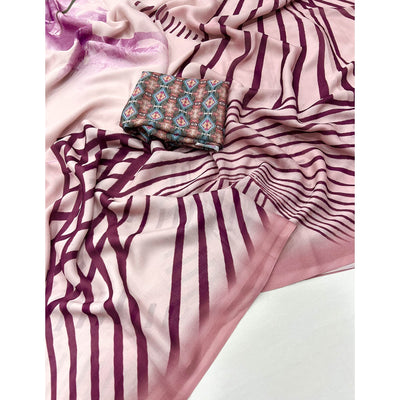 Peach Digital Printed Georgette Saree