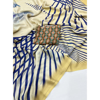 Light Yellow Digital Printed Georgette Saree