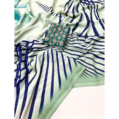 Light Green Digital Printed Georgette Saree
