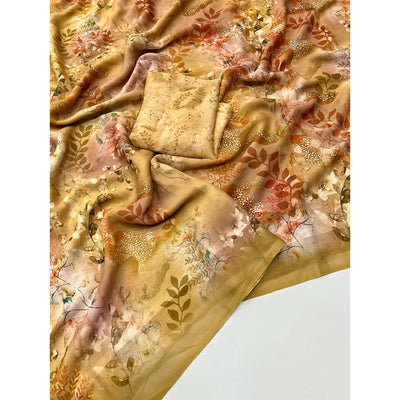 Mustard Floral Digital Printed Georgette Saree
