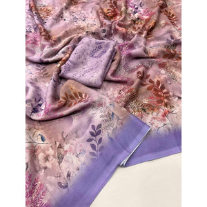 Lavender Floral Digital Printed Georgette Saree
