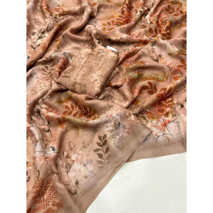 Brown Floral Digital Printed Georgette Saree