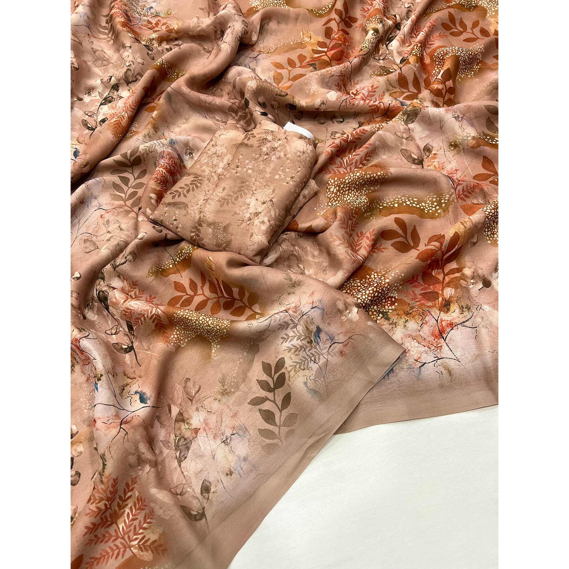 Brown Floral Digital Printed Georgette Saree