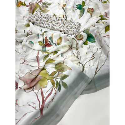 White Floral Digital Printed Georgette Saree