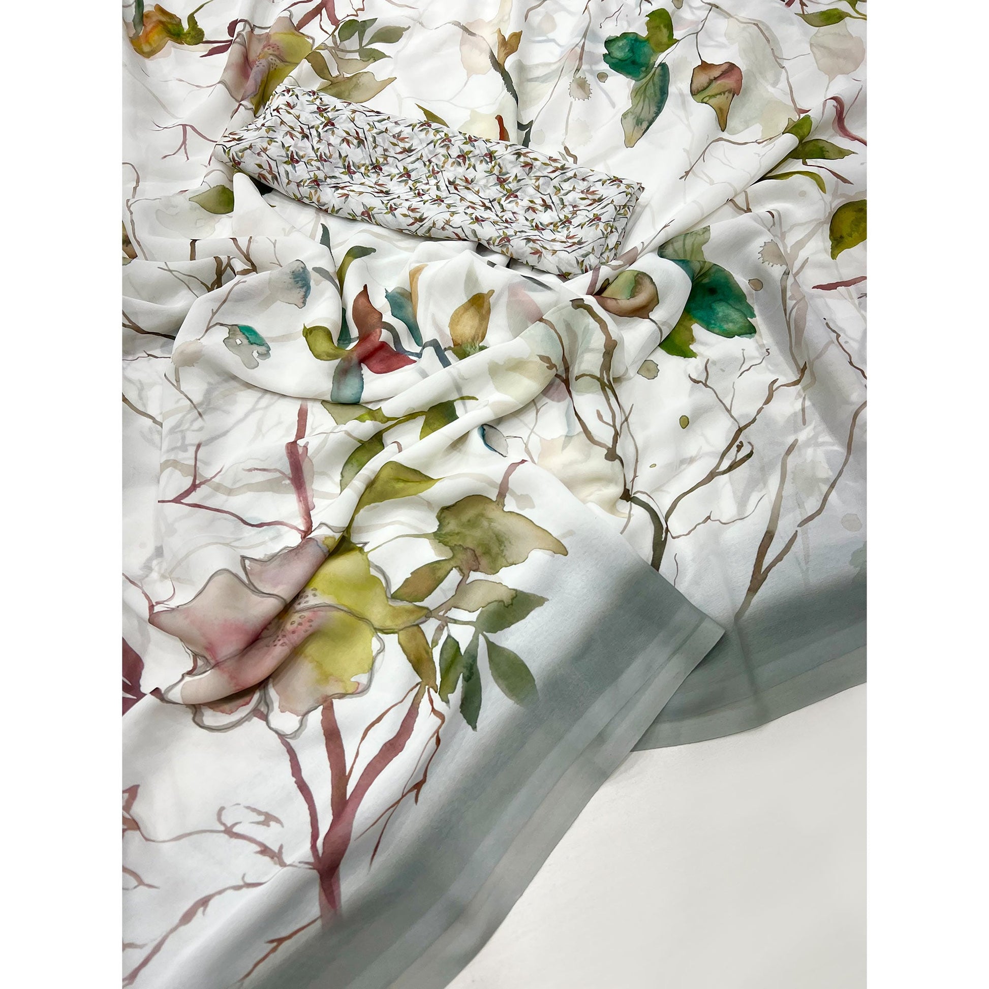 White Floral Digital Printed Georgette Saree