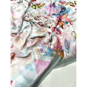 White Floral Digital Printed Georgette Saree