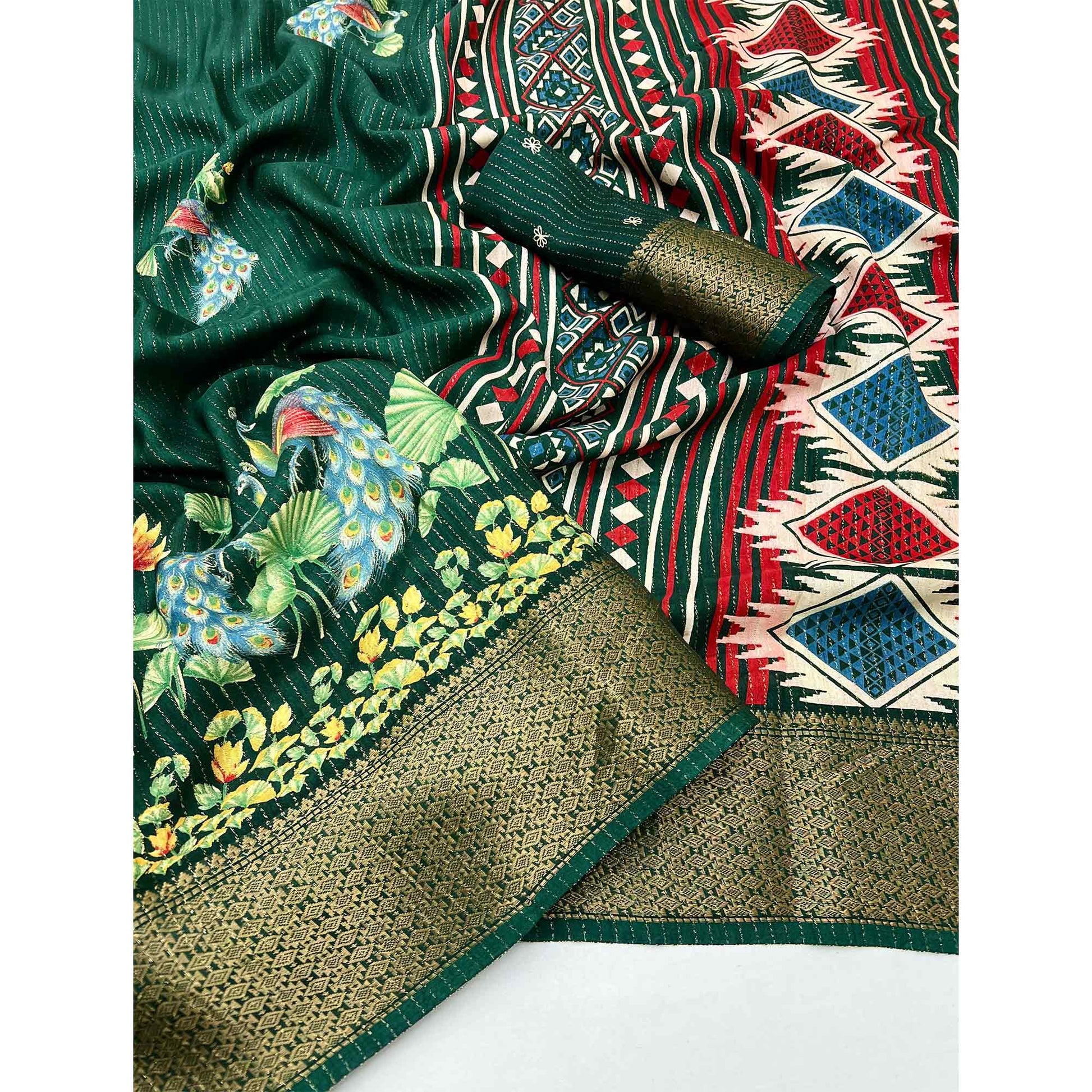 green-floral-printed-dola-silk-saree-with-jacquard-border-2
