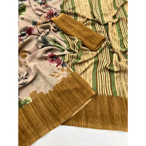 Light Brown & Mustard Floral Printed Georgette Saree