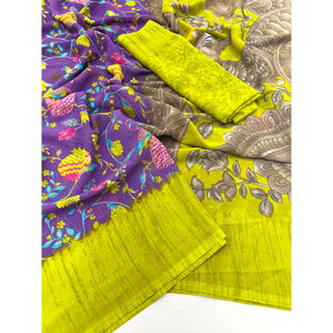 Light Purple Floral Printed Georgette Saree