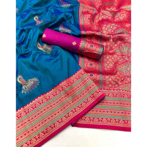 Blue Woven Pure Silk Saree