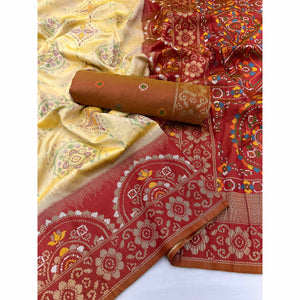 Light Yellow & Maroon Floral Woven Pure Silk Saree