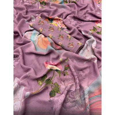Mauve Floral Digital Printed Georgette Saree