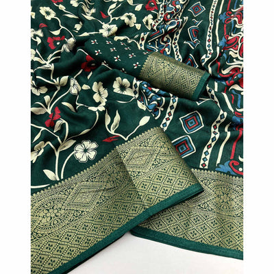 green-floral-printed-georgette-saree-with-woven-border-43