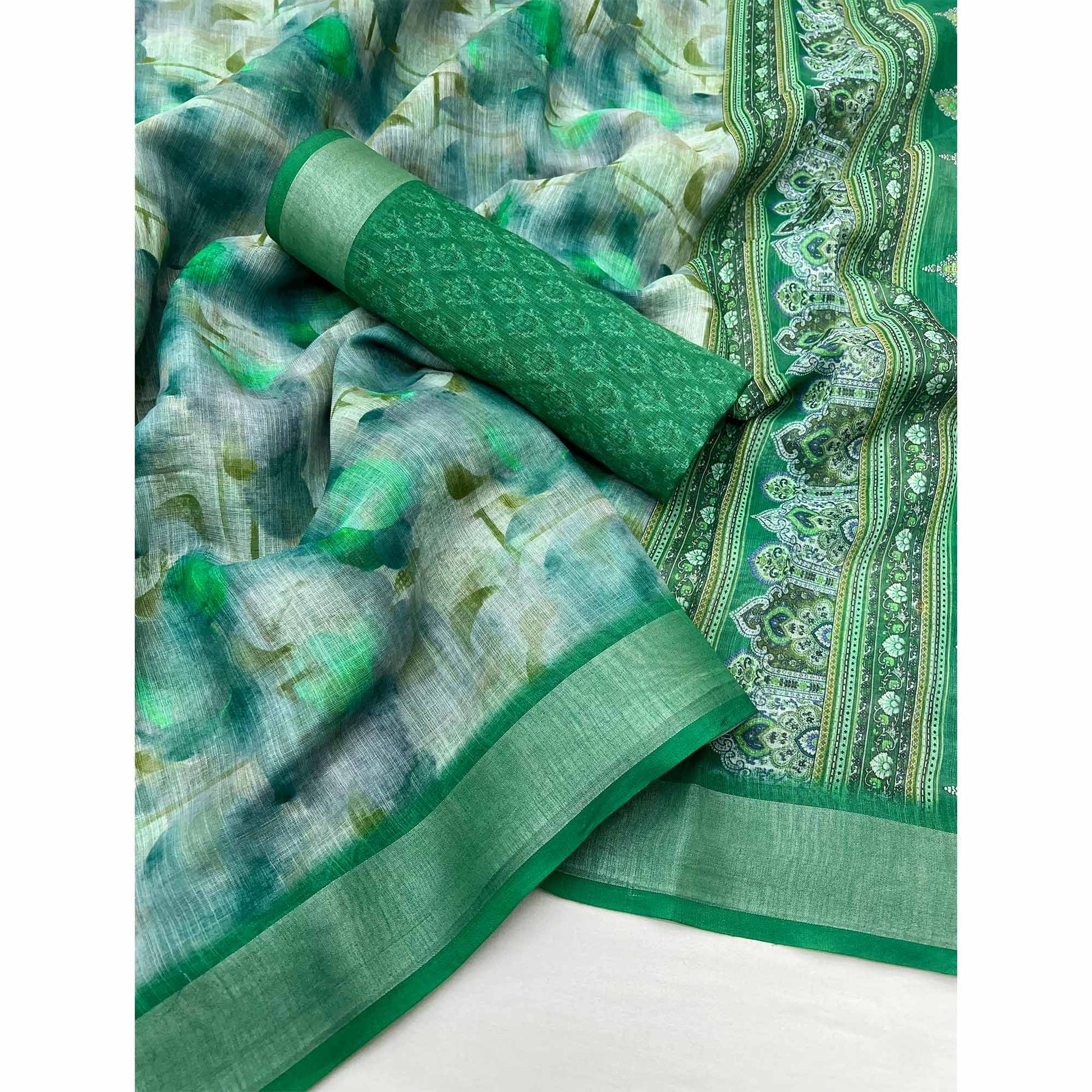 green-digital-printed-linen-saree-with-woven-border-33