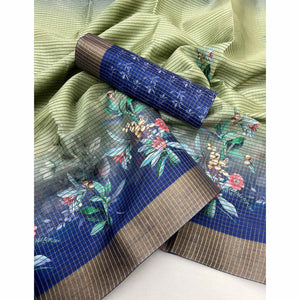 green-blue-striped-floral-printed-cotton-silk-saree-with-woven-border