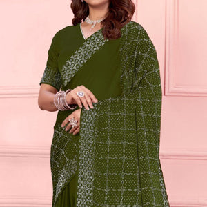 Mehendi Green Swarovski Work Satin Saree