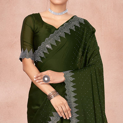 Mehendi Green Swarovski Work Satin Saree