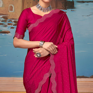 Cherry Pink Swarovski Work Satin Saree