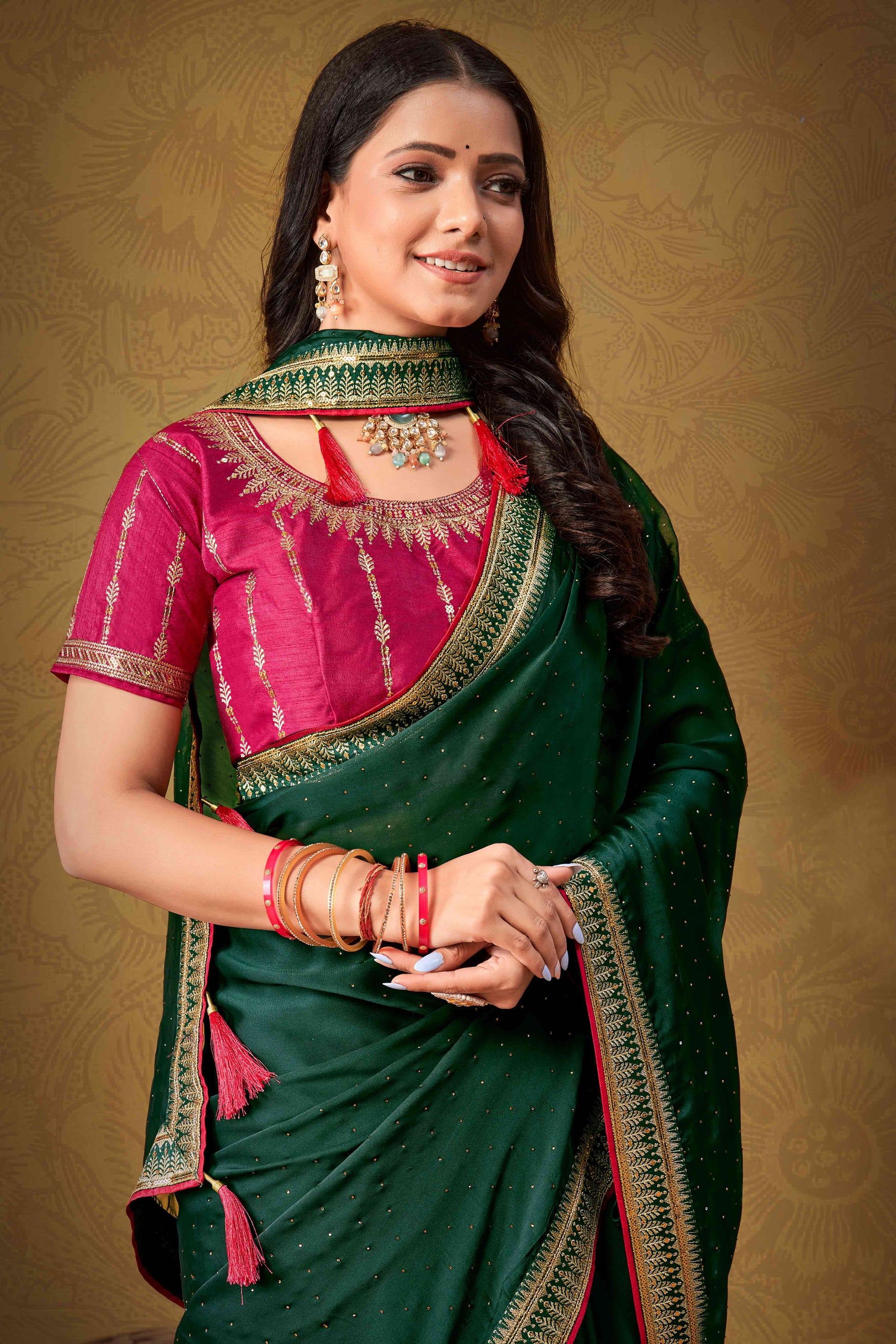 green-swarovski-work-satin-saree-with-designer-border