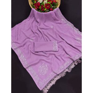 Lavender Swarovski Work Georgette Saree With Tassels