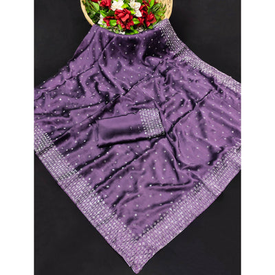Lavender Floral Swarovski Work Georgette Saree