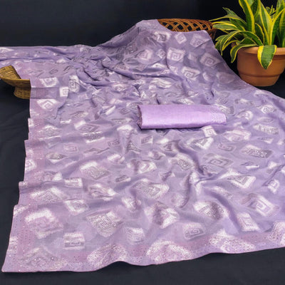 Lavender Floral Swarovski With Woven Jacquard Saree