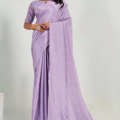 Lavender Swarovski With Mirror Work Chinon Saree