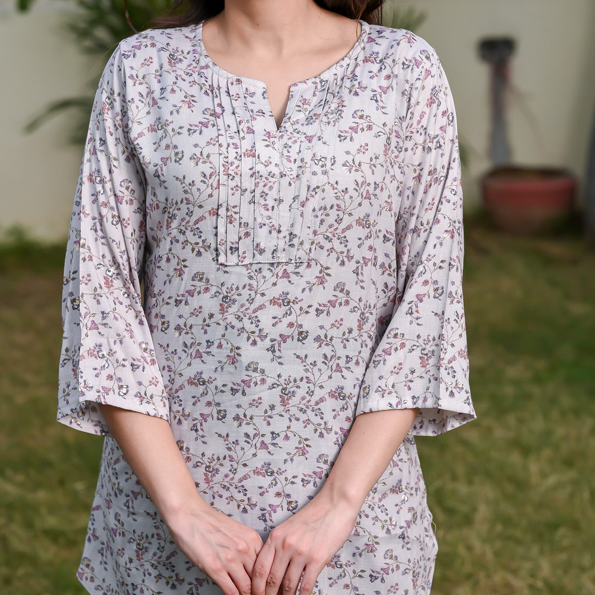Mauve Floral Printed Rayon Top