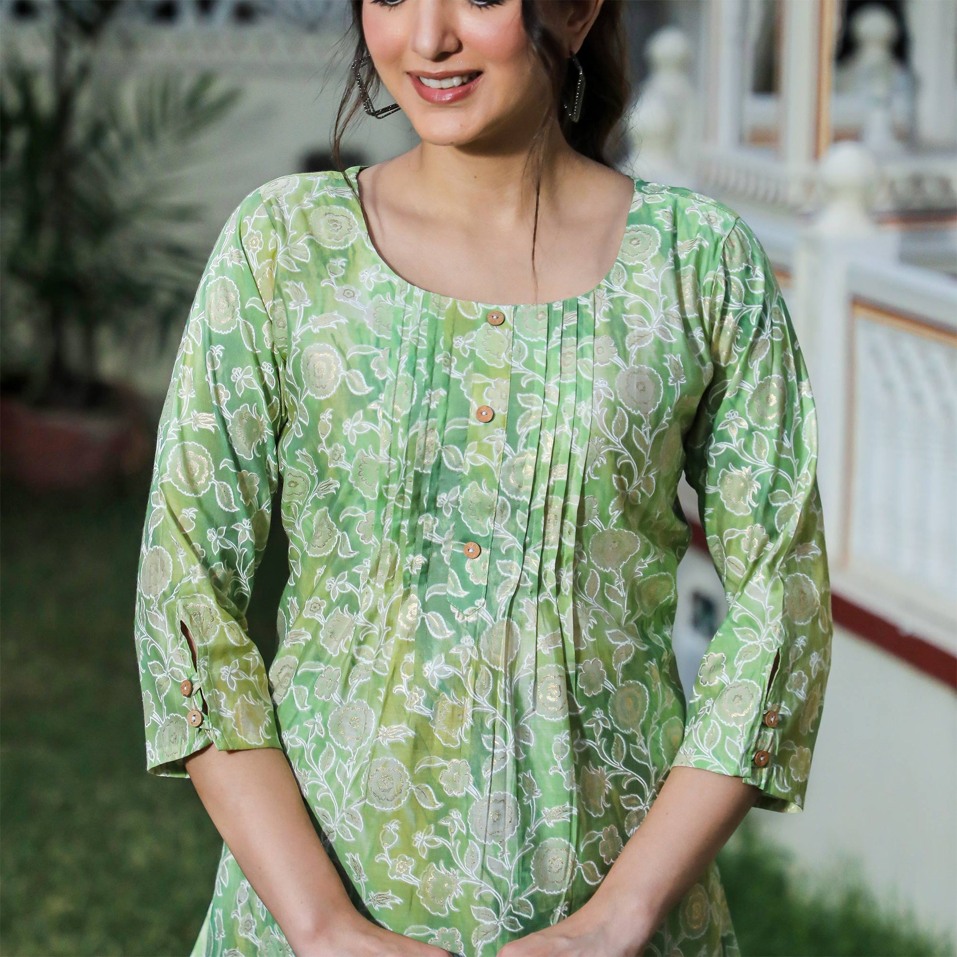 green-floral-foil-printed-modal-top