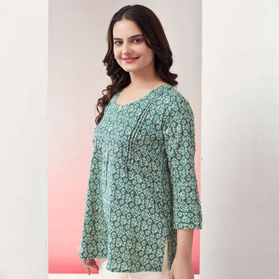 green-printed-pure-cotton-straight-top