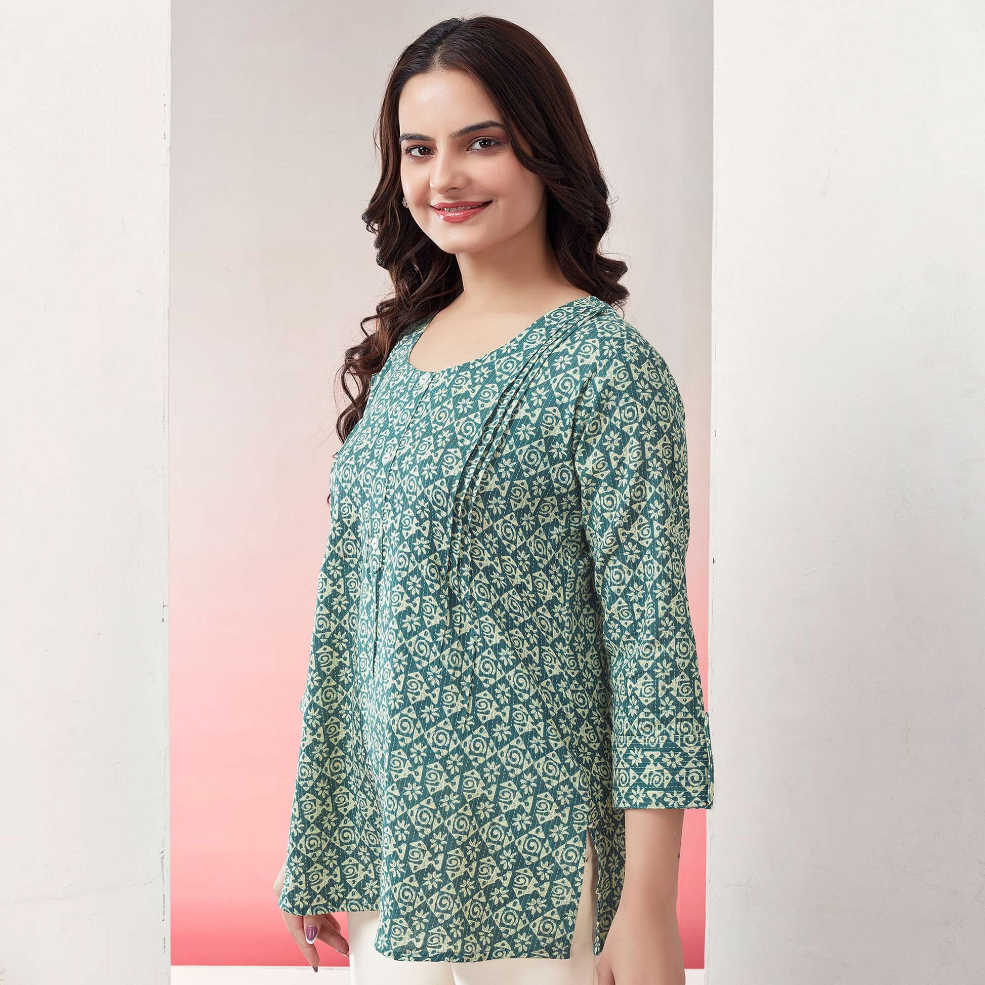 green-printed-pure-cotton-straight-top