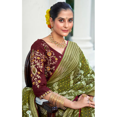 green-bandhani-printed-chiffon-saree-with-tassels