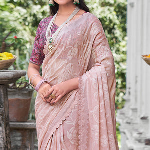 Light Mauve Woven With Swarovski Work Brasso Saree