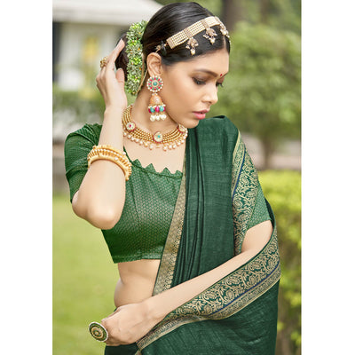green-solid-vichitra-silk-saree-with-jacquard-border
