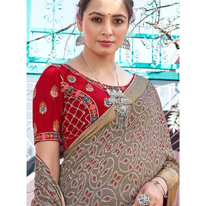 Brown Bandhani Printed Georgette Saree