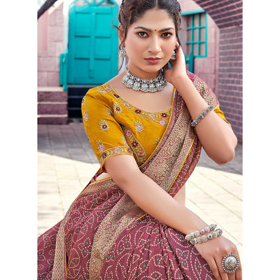 Mauve Bandhani Printed Georgette Saree