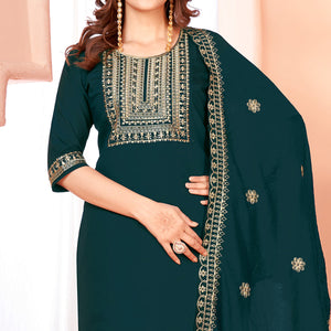 Blue Sequins Embroidered Viscose Salwar Suit