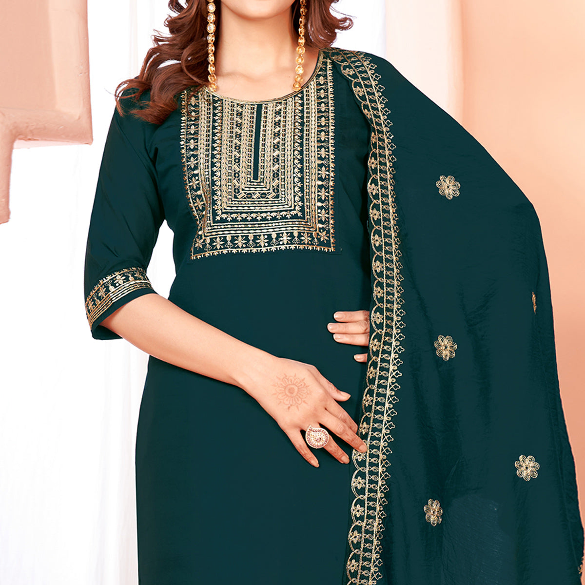 Blue Sequins Embroidered Viscose Salwar Suit